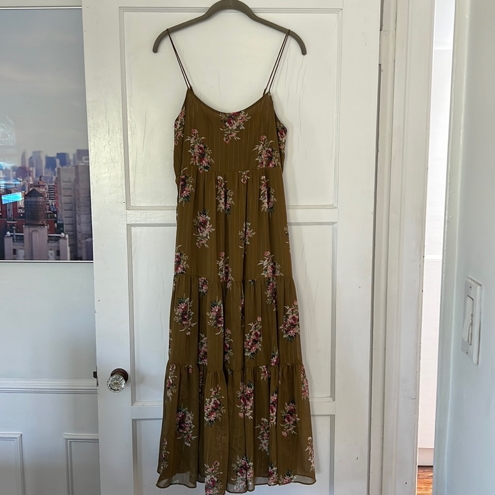 Madewell Floral Midi Dress - Olive and Pink
